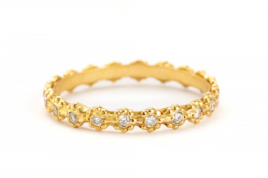 טבעת זהב - פרחים - יהלומים