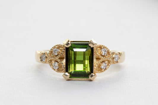 טבעת מעוצבת - קוקטייל - זהב - טורמלין ויהלומים