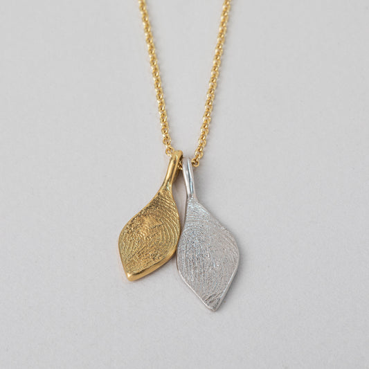 שרשרת זהב טביעת אצבע - שתי טיפות עלה מיוחד