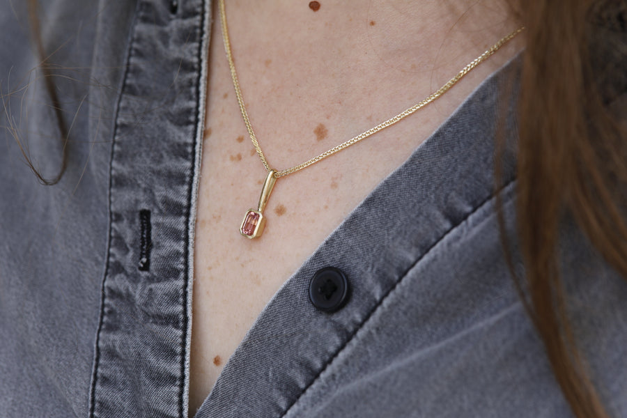 Pink Tourmaline Rectangle Necklace