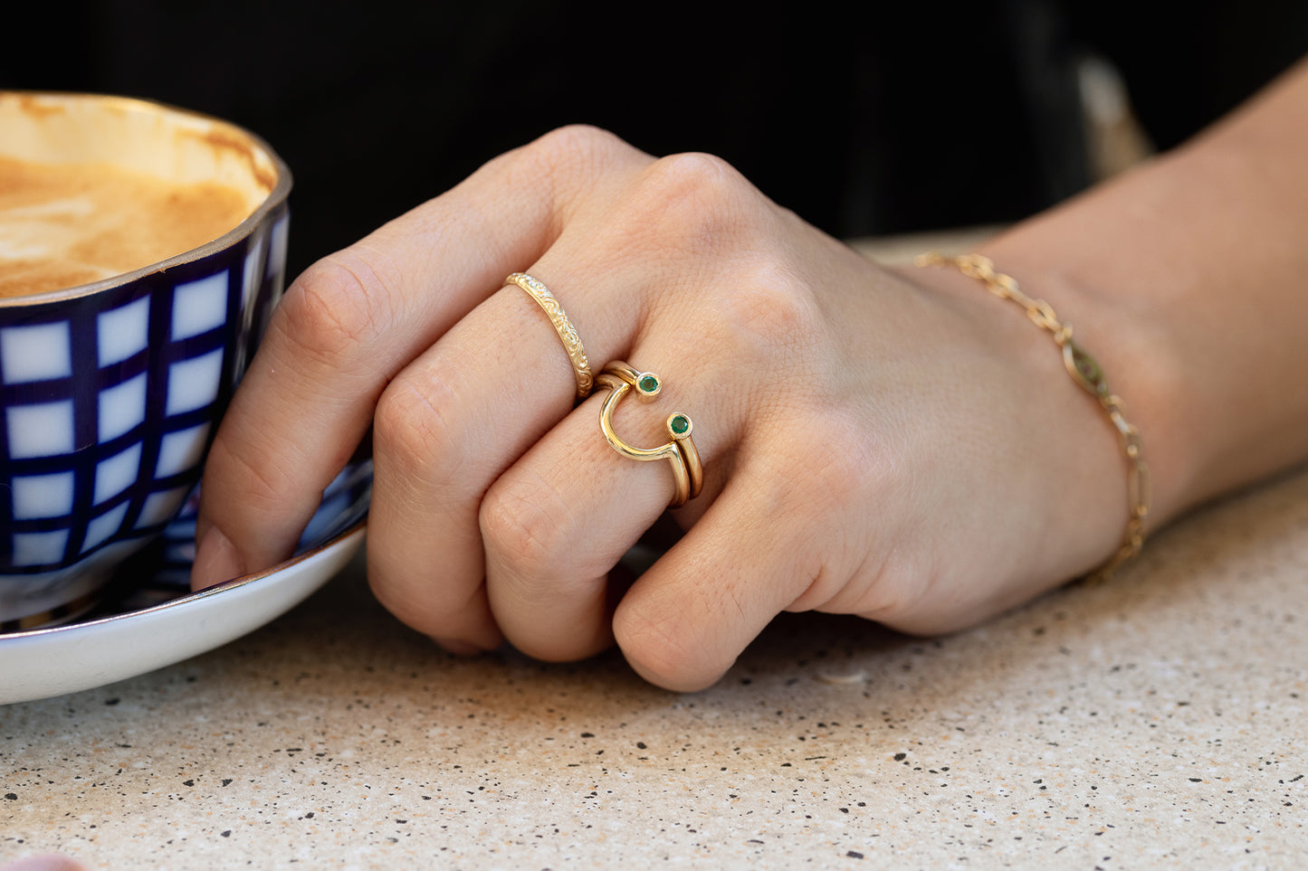 סט טבעות - סמיילי - אמרלד