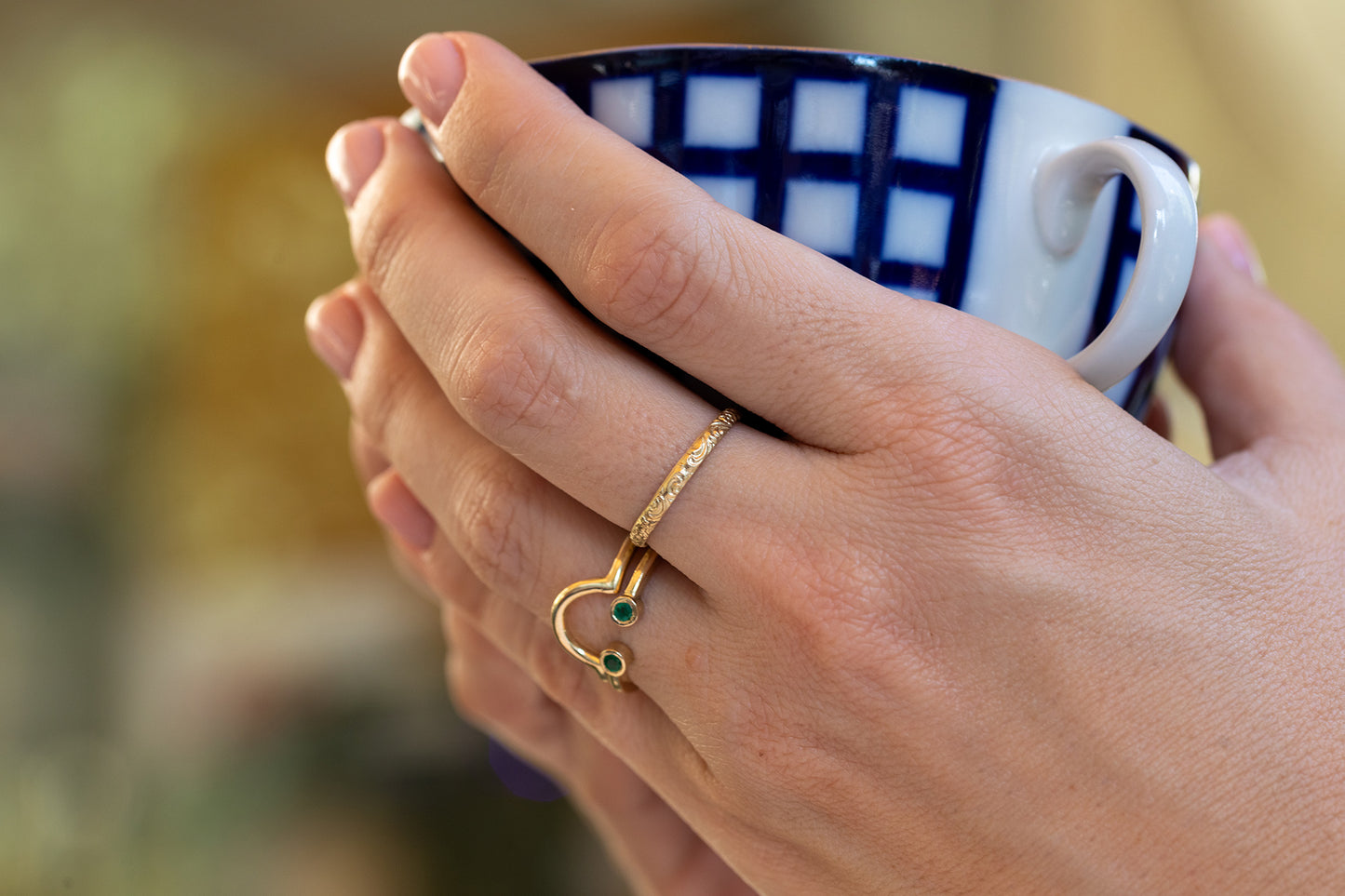 סט טבעות - סמיילי - אמרלד