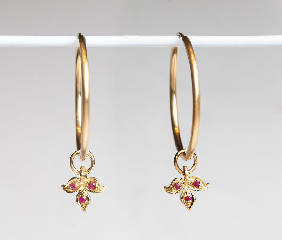 Ruby Leaf Hoop Earrings