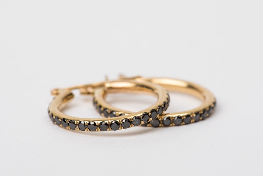 black diamond hoop earring