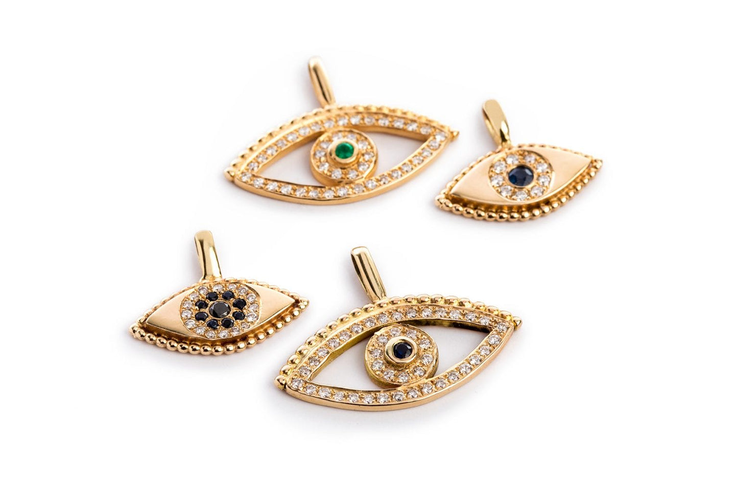 שרשרת קמע עין הרעה. שרשרת עין עם תליון זהב בצורת עין משובצת יהלומים וספיר 